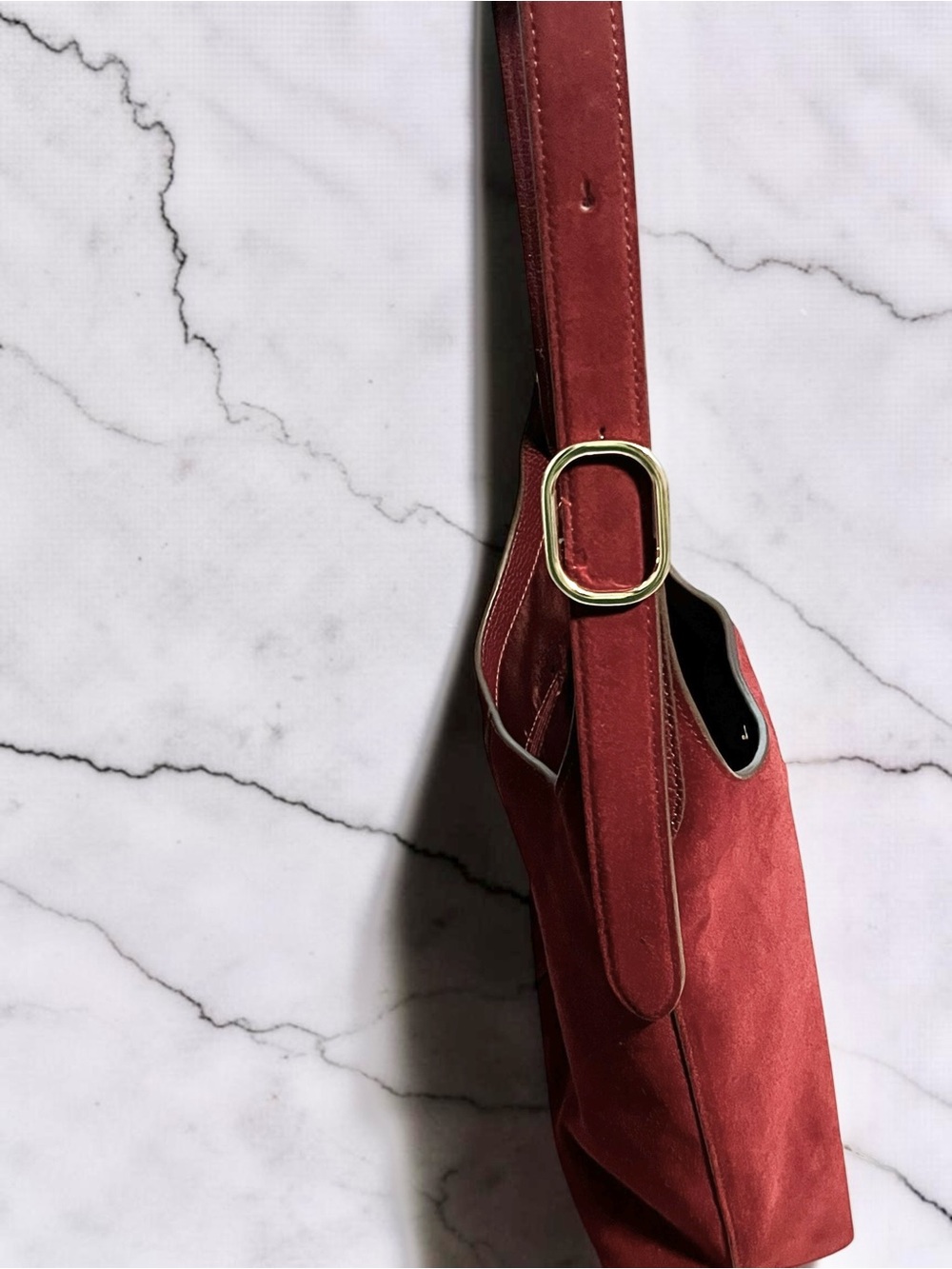 Kate Spade New York Burgundy Suede Hobo Shoulder Bag | Genuine Leather Trim - Picture 7 of 10